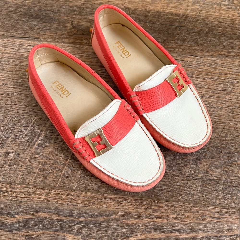 FENDI Pink, White & Coral fancy loafers shoes